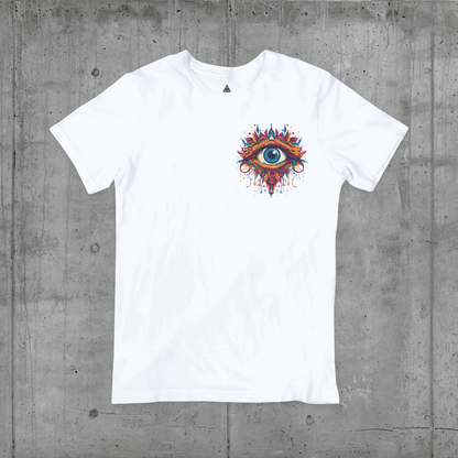 A more distant photo of the front of the 'All Seeing Eye' tee