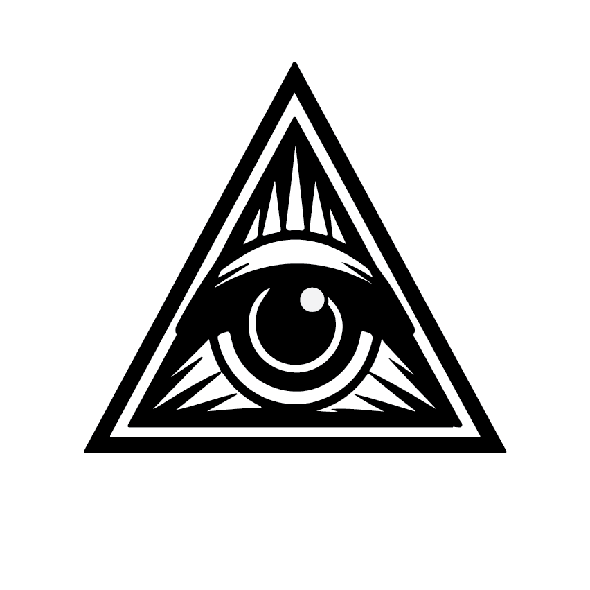 Our tri-logo. an eye inside a triangle in black and white.
